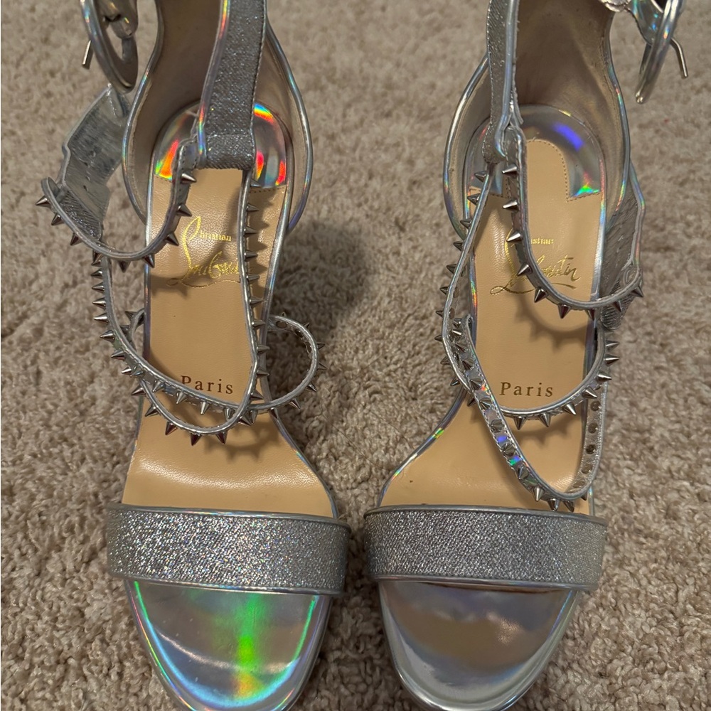 Authentic New Christian Louboutin Iridescent Silver Heels